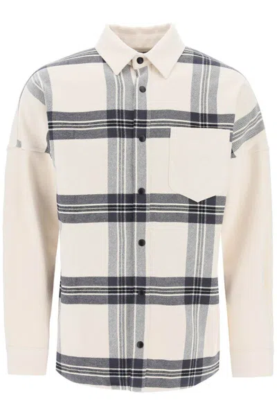 Shop Palm Angels "plaid Overshirt With Embroidered Logo In Bianco