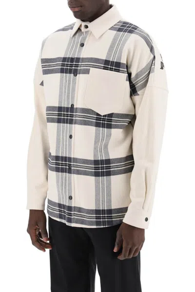 Shop Palm Angels "plaid Overshirt With Embroidered Logo In Bianco