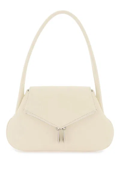 Shop Amina Muaddi Gemini Flat Shoulder Bag In Bianco