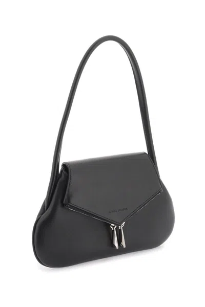 Shop Amina Muaddi Gemini Flat Shoulder Bag In Black