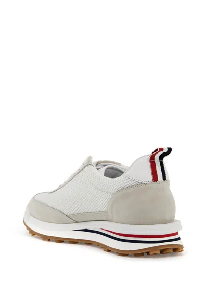 Shop Thom Browne Mesh And Suede Leather Sneakers In 9 In Bianco