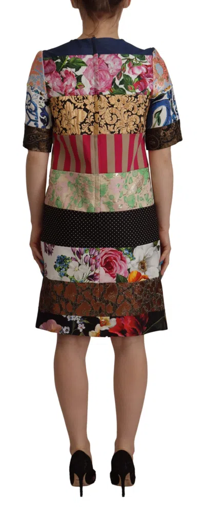 Dolce & Gabbana Pachwork Floral Sheath Jaquard Mini Gown Dress In Multicolor
