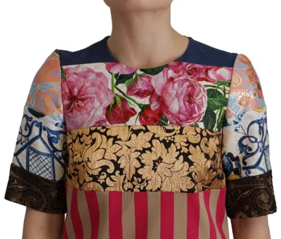 Dolce & Gabbana Pachwork Floral Sheath Jaquard Mini Gown Dress In Multicolor