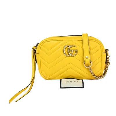 Shop Gucci Marmont Yellow Leather Shoulder Bag ()