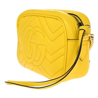 Shop Gucci Marmont Yellow Leather Shoulder Bag ()