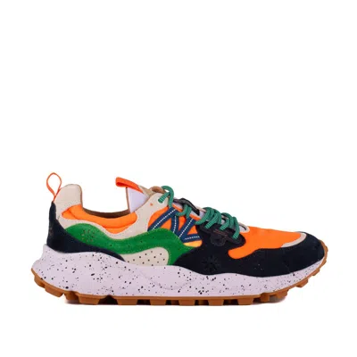 Shop Flower Mountain Yamano 3 Blue Orange And Green Suede And Technical Fabric Sneakers In Multicolor