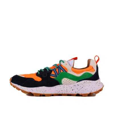 Shop Flower Mountain Yamano 3 Blue Orange And Green Suede And Technical Fabric Sneakers In Multicolor