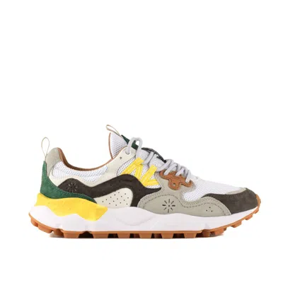 Shop Flower Mountain Yamano 3 Grey And White Suede And Technical Fabric Sneakers In Multicolor