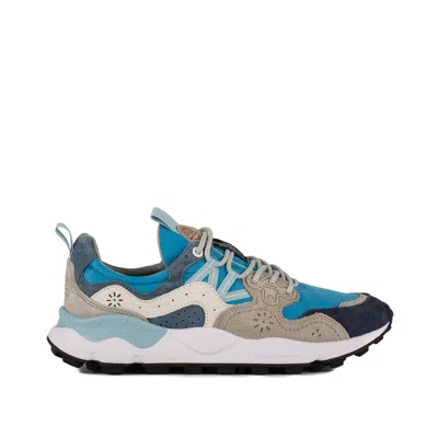 Shop Flower Mountain Yamano 3 Light Blue And Gray Suede And Technical Fabric Sneakers In Multicolor