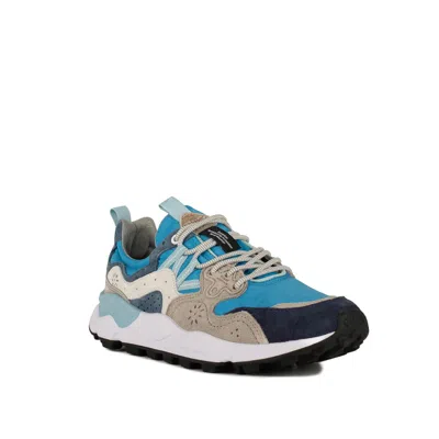 Shop Flower Mountain Yamano 3 Light Blue And Gray Suede And Technical Fabric Sneakers In Multicolor