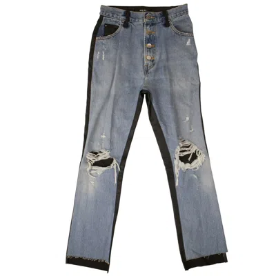 Amiri Denim Leather Jeans- Blue/black In Blue