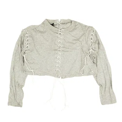 Shop Ben Taverniti Unravel Project Lace Cropped Long Sleeve T-shirt - Gray In Grey