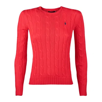 Shop Ralph Lauren Bright Hibiscus Cotton Cable-knit Crew Neck Sweater In Red