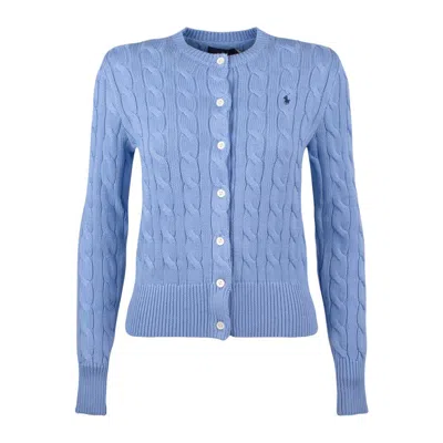 Shop Ralph Lauren Crew-neck Cotton Cable-knit Cardigan New Blue Litchfield In Azure