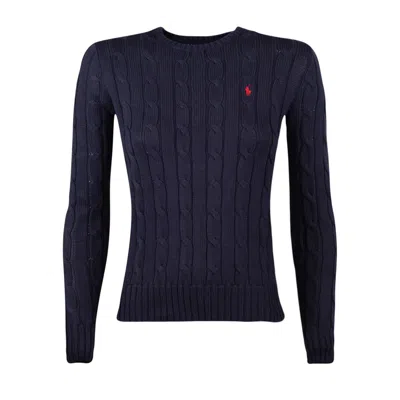 Shop Ralph Lauren Hunter Navy Cotton Cable-knit Crew Neck Sweater In Blue