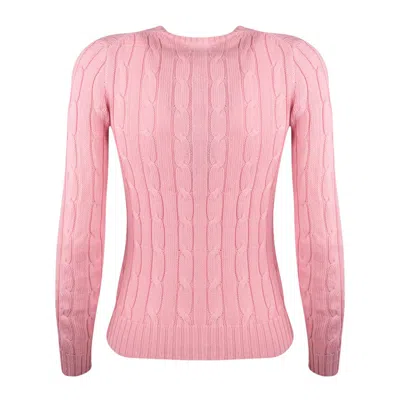 Polo Ralph Lauren Womens Pink V-neck Logo-embroidered Cable-knit Cotton Jumper Xl In Pink
