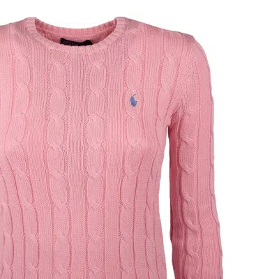 Polo Ralph Lauren Womens Pink V-neck Logo-embroidered Cable-knit Cotton Jumper Xl In Pink