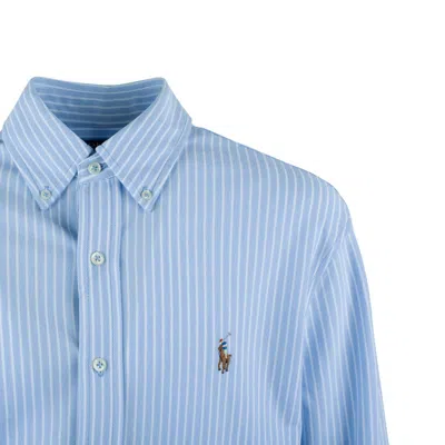 Shop Ralph Lauren Oxford Shirt In Striped Knit In Light Blue, White