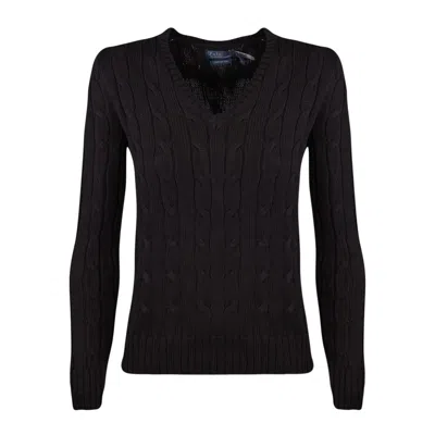 Shop Ralph Lauren Plaited Cotton V-neck Sweater Black