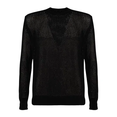 Shop Roberto Collina Black Vanisé Mesh Crew Neck Sweater