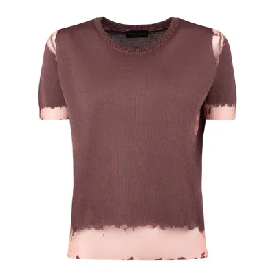 Roberto Collina Brown Cotton Blend Devoré Pullover In Brown