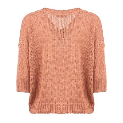 Shop Roberto Collina V-neck Sweater With 3/4 Sleeves Pink