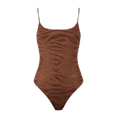 Shop Saint Barth Brown One-piece Swimsuit With Rhinestones