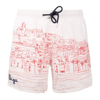 Shop Saint Barth Gustavia Swimsuit With Ibiza Old Town Print In White