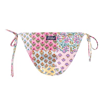Shop Saint Barth Triangle Bikini With Floral Patches In Multicolor