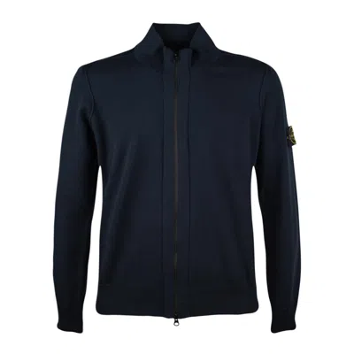 Stone Island Compass-badge Zip-up Sweatshirt In Blue