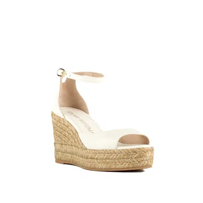 Stuart Weitzman Nudistcurve Ankle-strap Wedge Espadrille Sandals In White