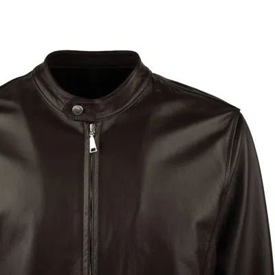 Shop Tagliatore Dark Brown Lambskin Leather Jacket