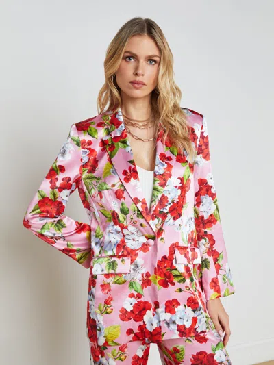 Shop L Agence Gwyneth Floral Boyfriend Blazer In Cotton Candy Multi Hydrangea