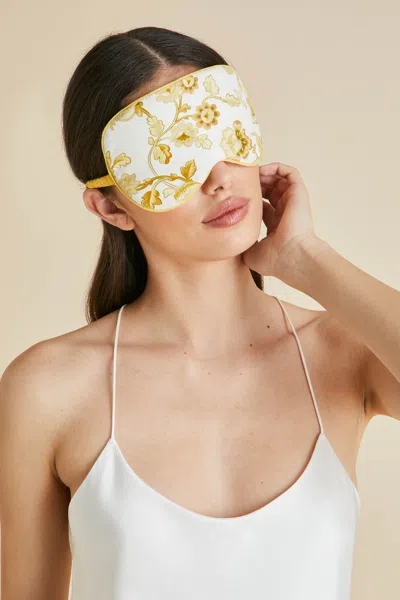 Shop Olivia Von Halle Audrey Aegeus Yellow Floral Eye Mask In Cotton-silk