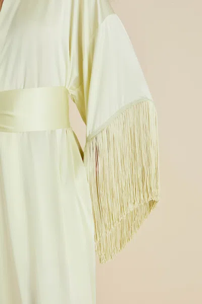 Shop Olivia Von Halle Amina Pale Yellow Fringed Robe In Sandwashed Silk
