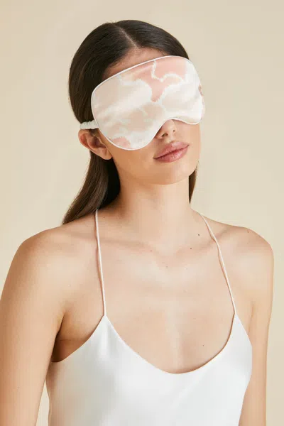 Shop Olivia Von Halle Audrey Icarus Peach Cloud Eye Mask In Silk Satin