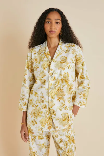 Shop Olivia Von Halle Casablanca Aegeus Yellow Floral Pyjamas In Cotton-silk