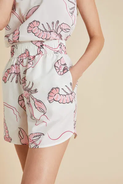 Shop Olivia Von Halle Calypso Prometheus Pink Lobster Camisole Set In Cotton-silk