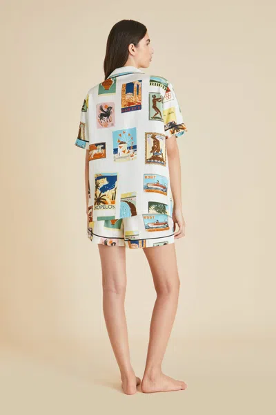 Shop Olivia Von Halle Ingo Cadmus Ivory Postcard Pyjamas In Silk Twill