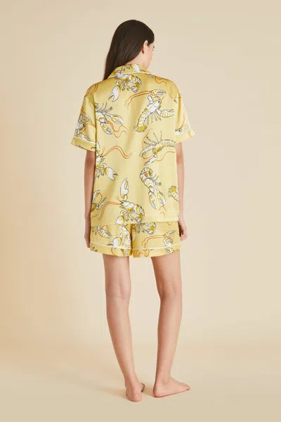Shop Olivia Von Halle Ingo Perseus Yellow Lobster Pyjamas In Silk Satin