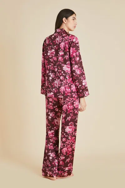 Shop Olivia Von Halle Lila Aphrodite Burgundy Floral Pyjamas In Silk Satin