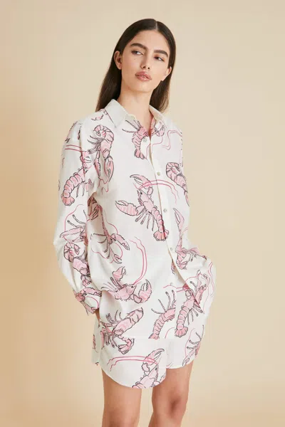 Shop Olivia Von Halle Kick Prometheus Pink Lobster Pyjamas In Cotton-silk