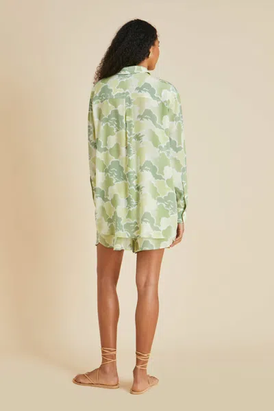 Shop Olivia Von Halle Kick Luna Green Cloud Pyjamas In Silk Crêpe De Chine