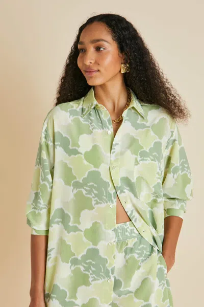 Shop Olivia Von Halle Kick Luna Green Cloud Pyjamas In Silk Crêpe De Chine