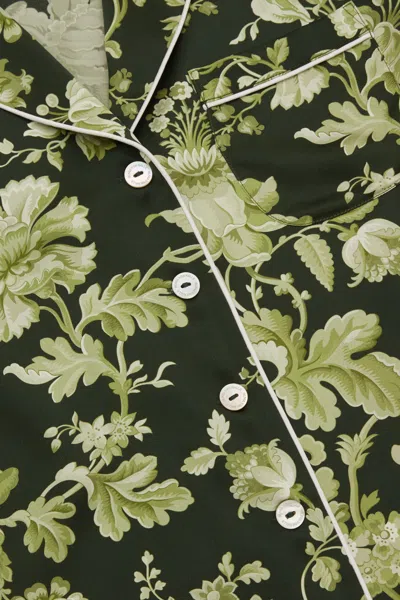 Shop Olivia Von Halle Lila Ares Green Floral Pyjamas In Silk Satin