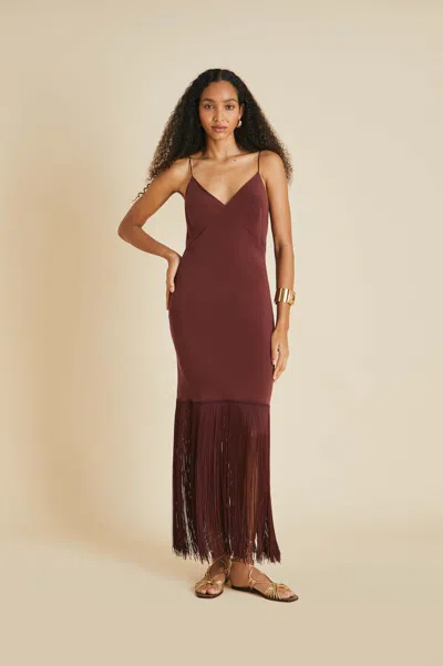 Shop Olivia Von Halle Zoya Burgundy Slip Dress In Silk Crêpe De Chine