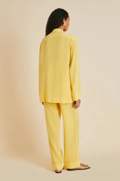 Shop Olivia Von Halle Yves Yellow Pyjamas In Silk Crêpe De Chine
