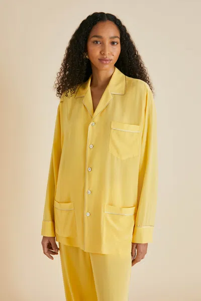 Shop Olivia Von Halle Yves Yellow Pyjamas In Silk Crêpe De Chine