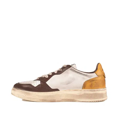 Shop Autry Super Vintage Low Brown White Leather And Honey Sneakers In White, Yellow, Brown
