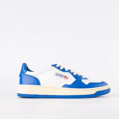 Shop Autry Two-tone Blue And White Leather Sneakers In White, Blue